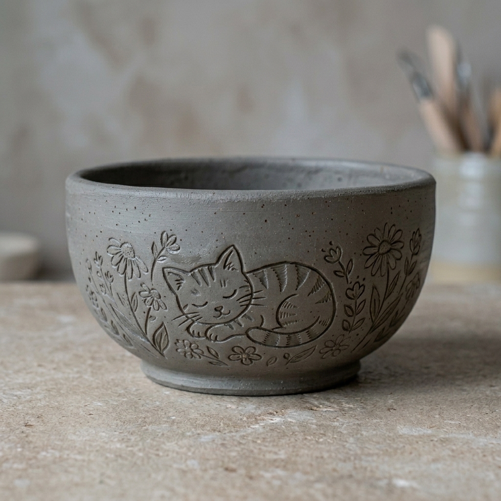 Raw Hand-Carved Clay Bowl